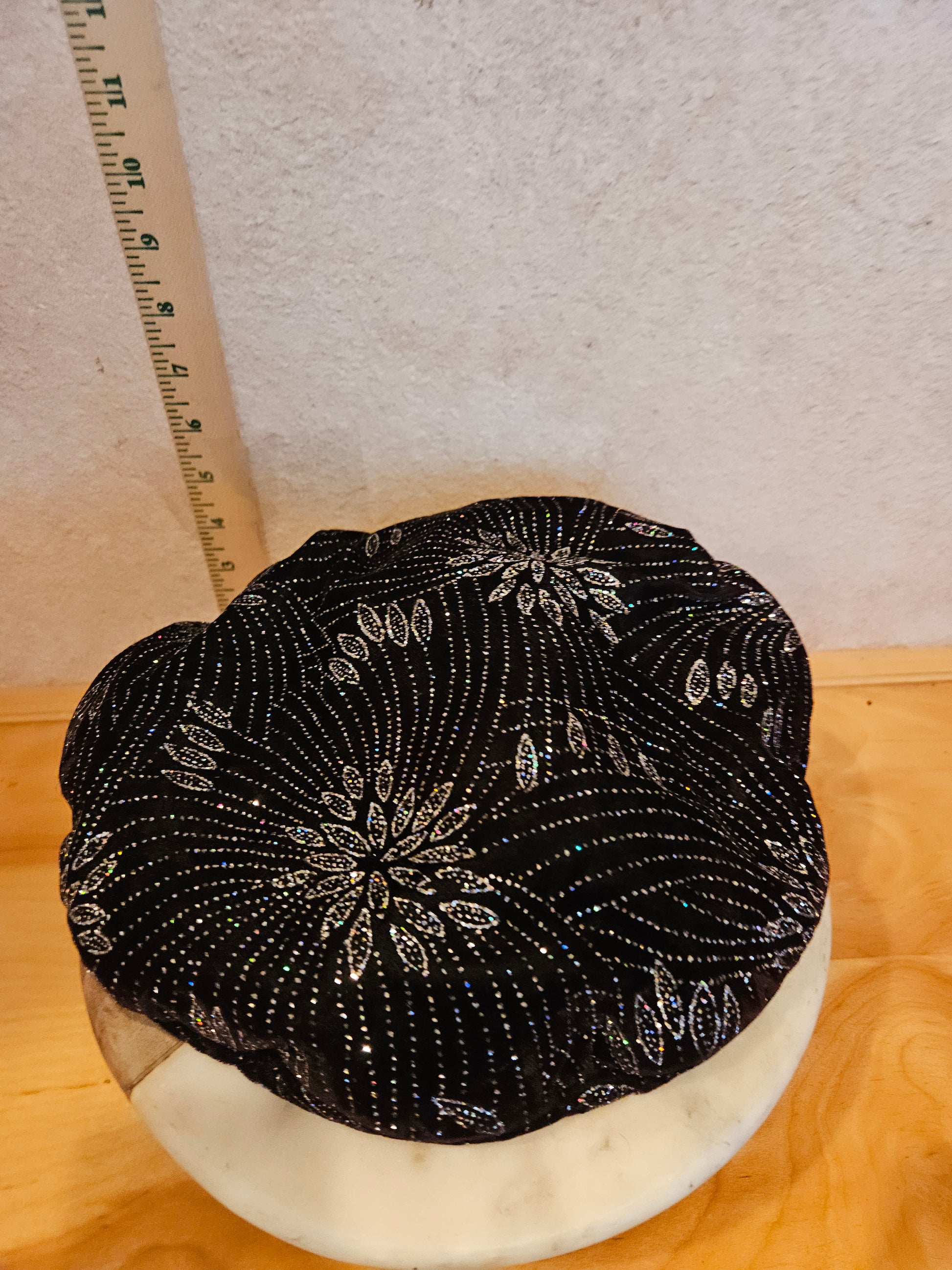 Black Decorative Velvet Bowl with Silver Floral Design