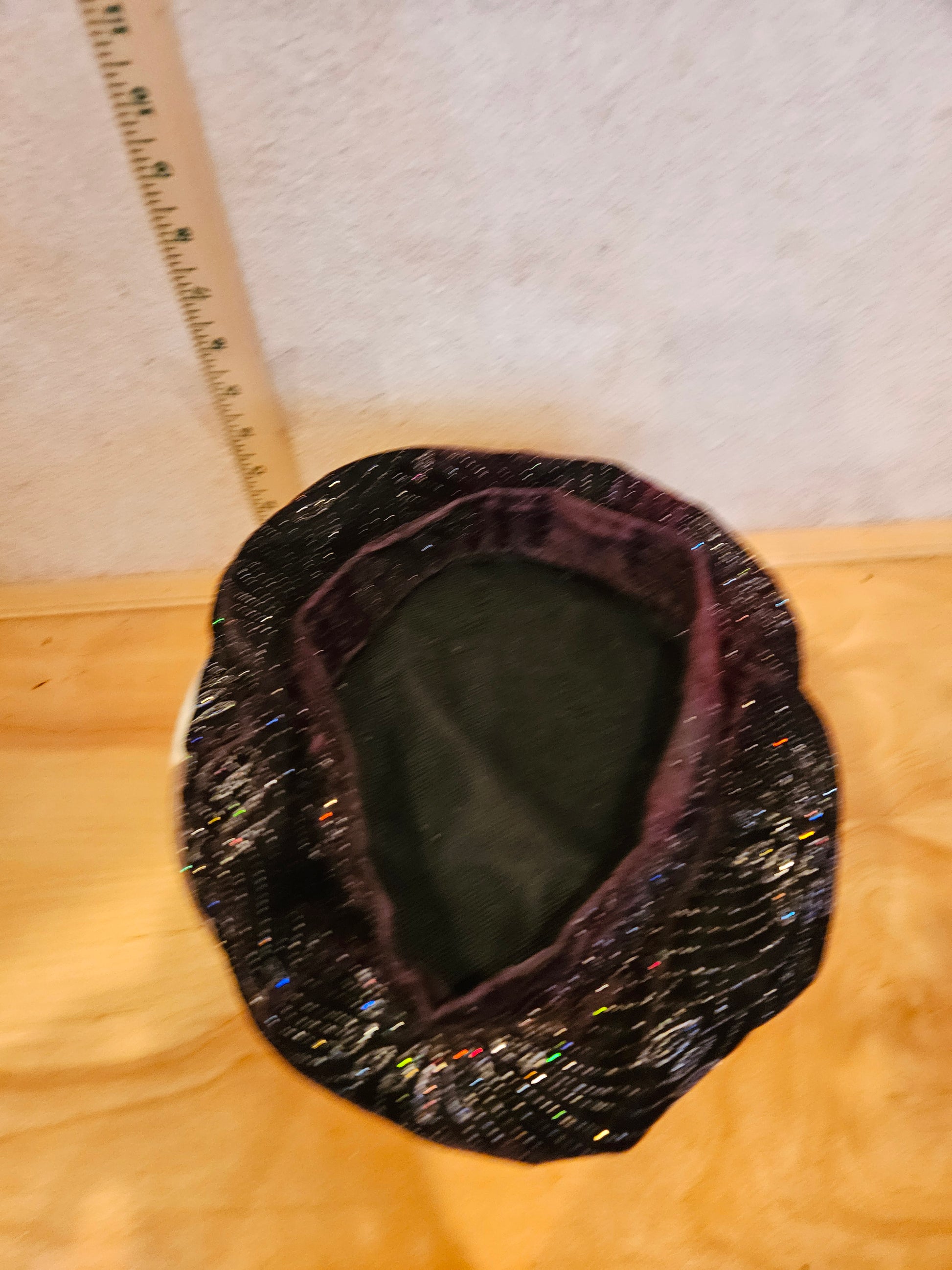 Black Decorative Velvet Bowl with Silver Floral Design