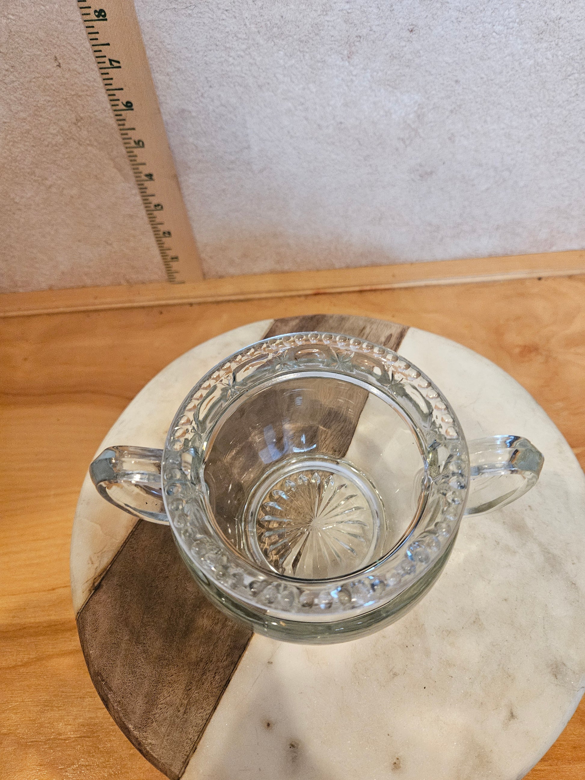 Vintage Glass Sugar Bowl with Lid and Handles