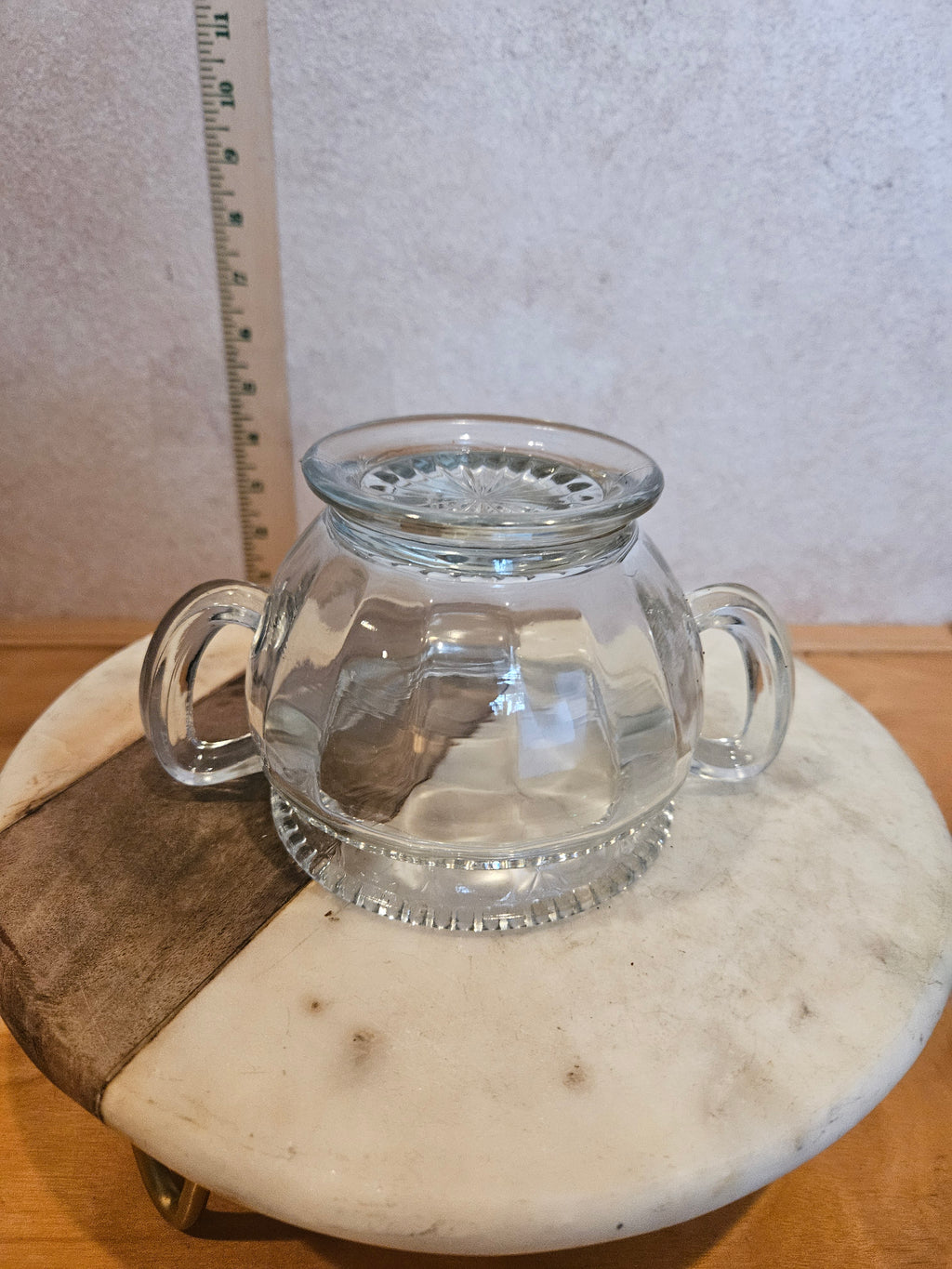 Vintage Glass Sugar Bowl with Lid and Handles