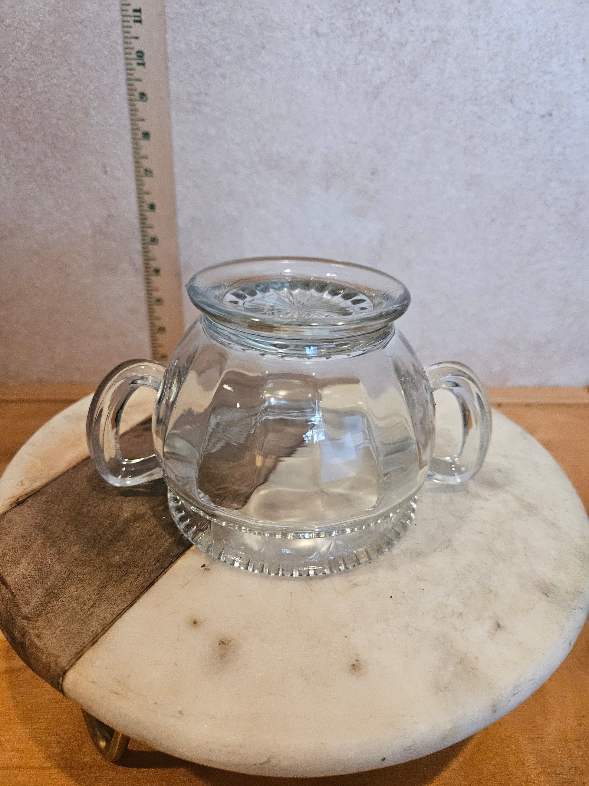 Vintage Glass Sugar Bowl with Lid and Handles