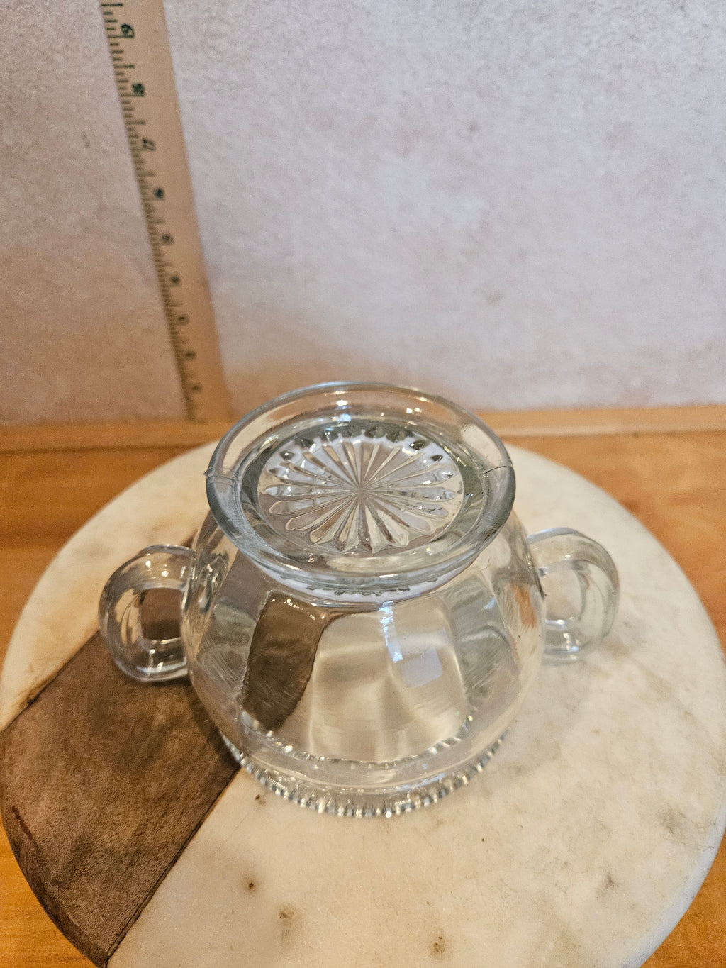 Vintage Glass Sugar Bowl with Lid and Handles