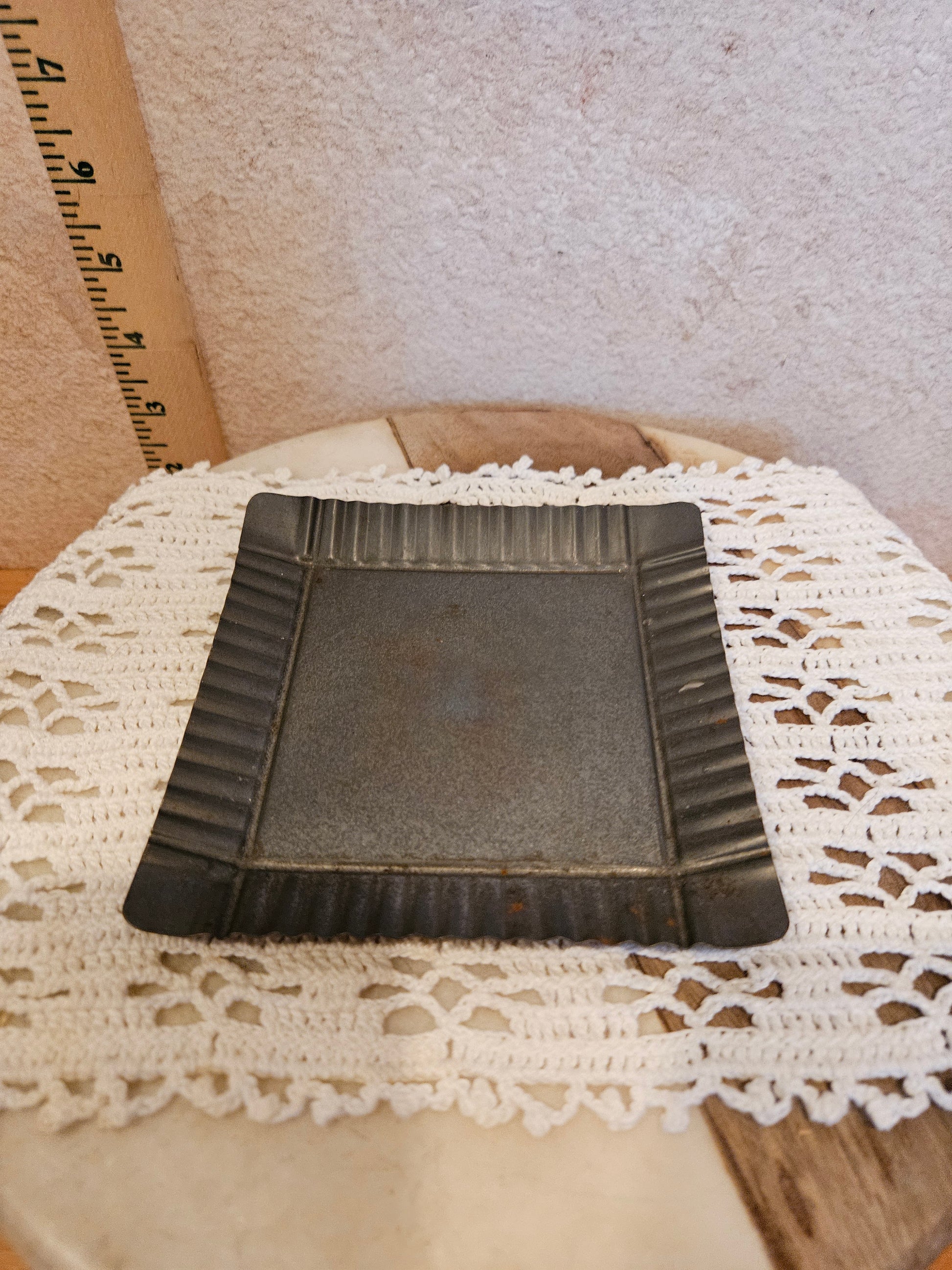 Vintage Metal Plate with Ribbed Edges