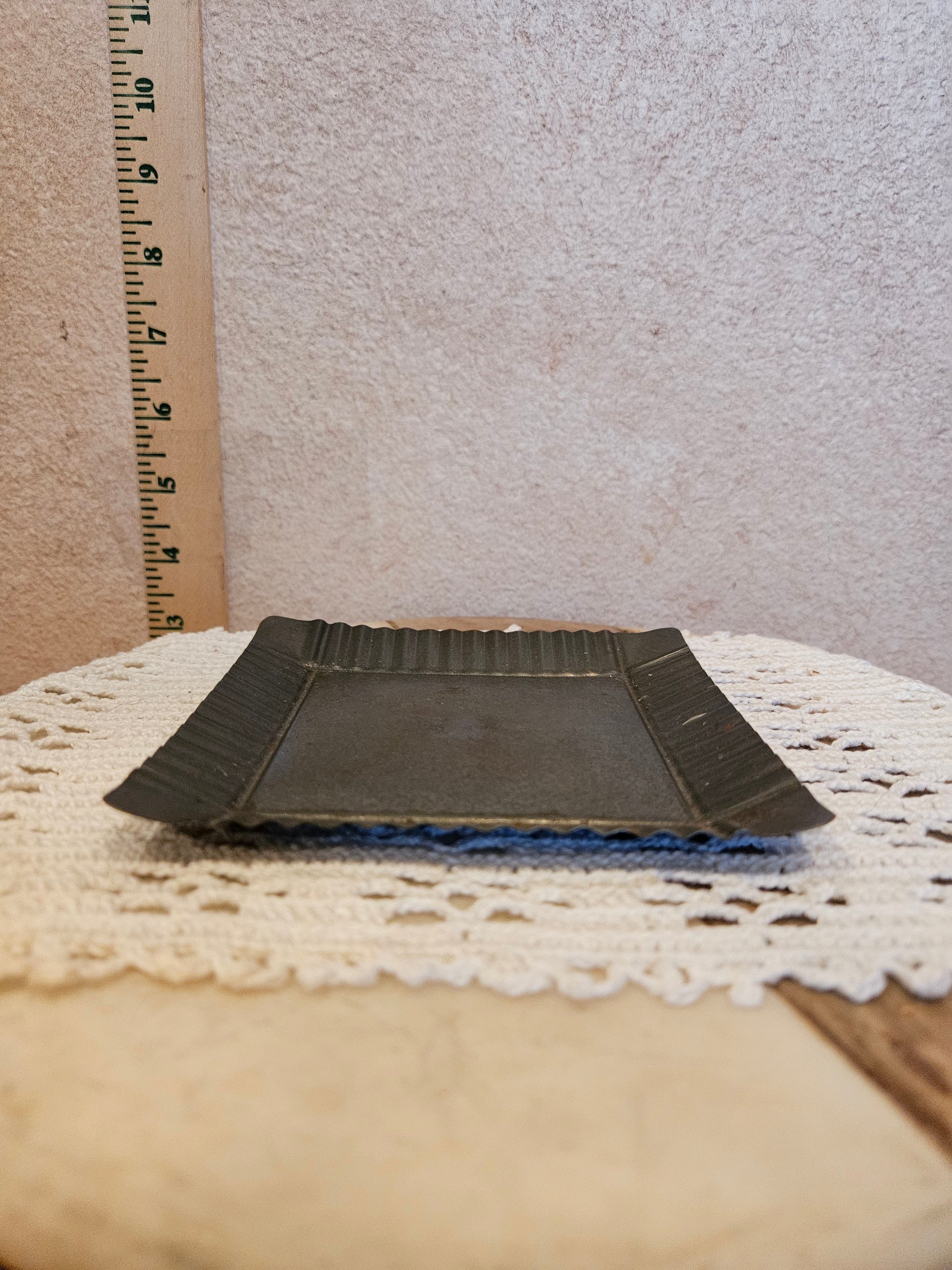 Vintage Metal Plate with Ribbed Edges