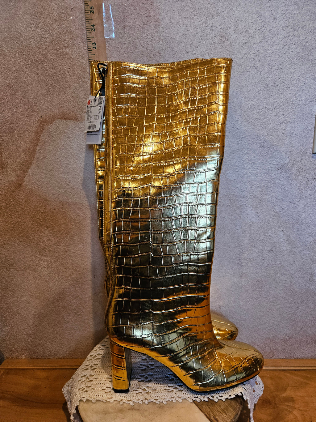 Zara Gold Metallic Knee-High Heeled Boots