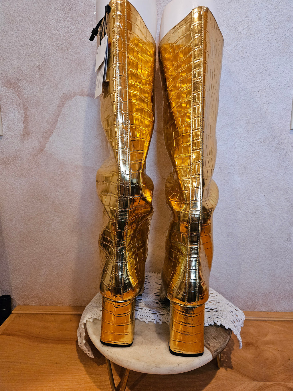 Zara Gold Metallic Knee-High Heeled Boots