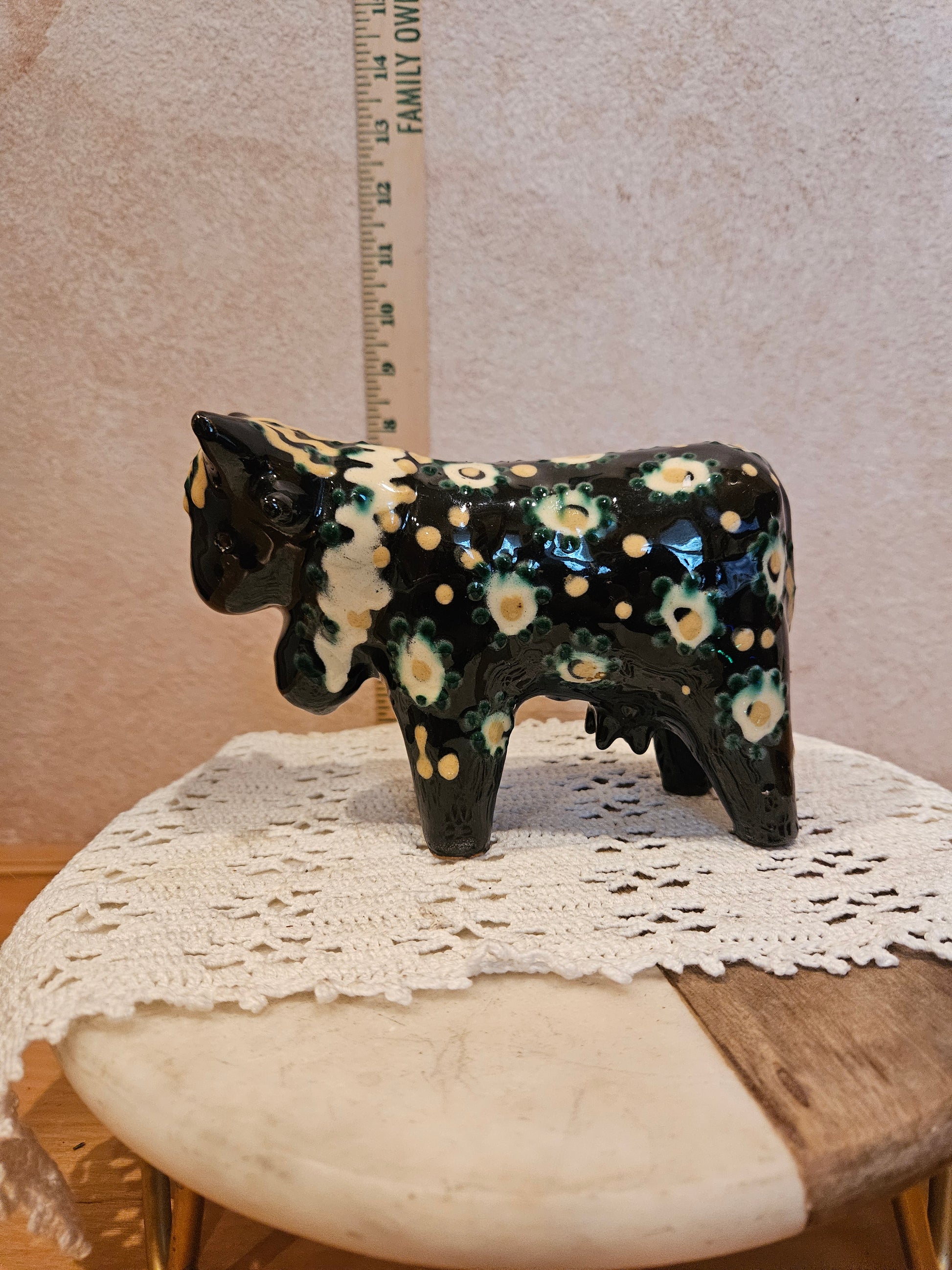 Ceramic Cow Figurine with Floral Pattern