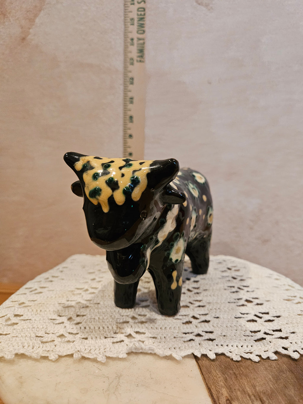 Ceramic Cow Figurine with Floral Pattern