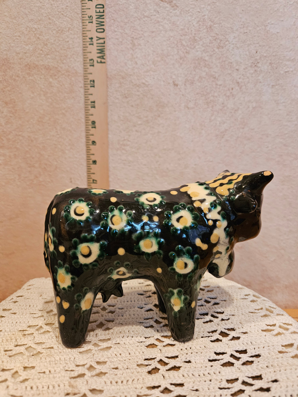 Ceramic Cow Figurine with Floral Pattern