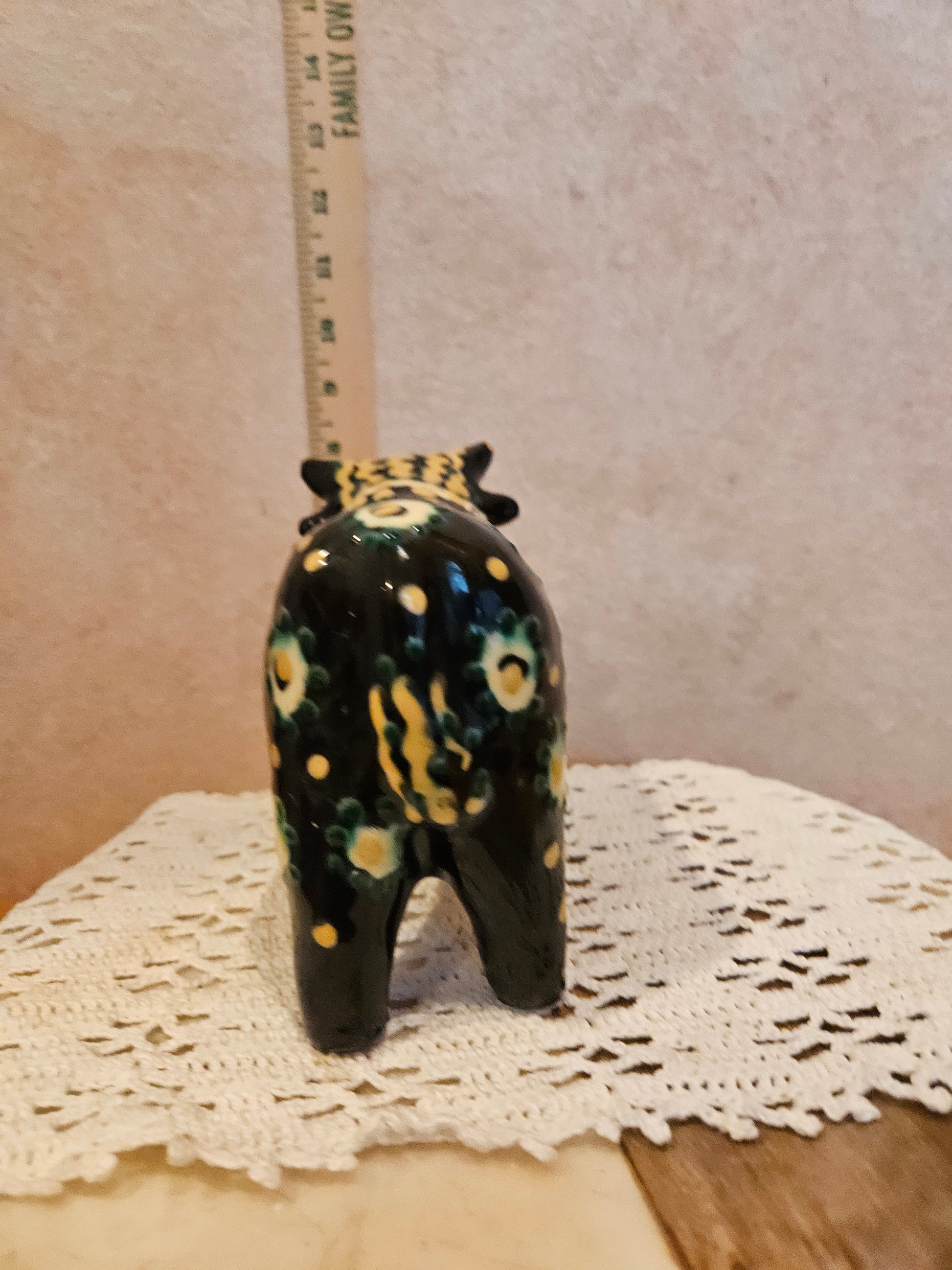 Ceramic Cow Figurine with Floral Pattern