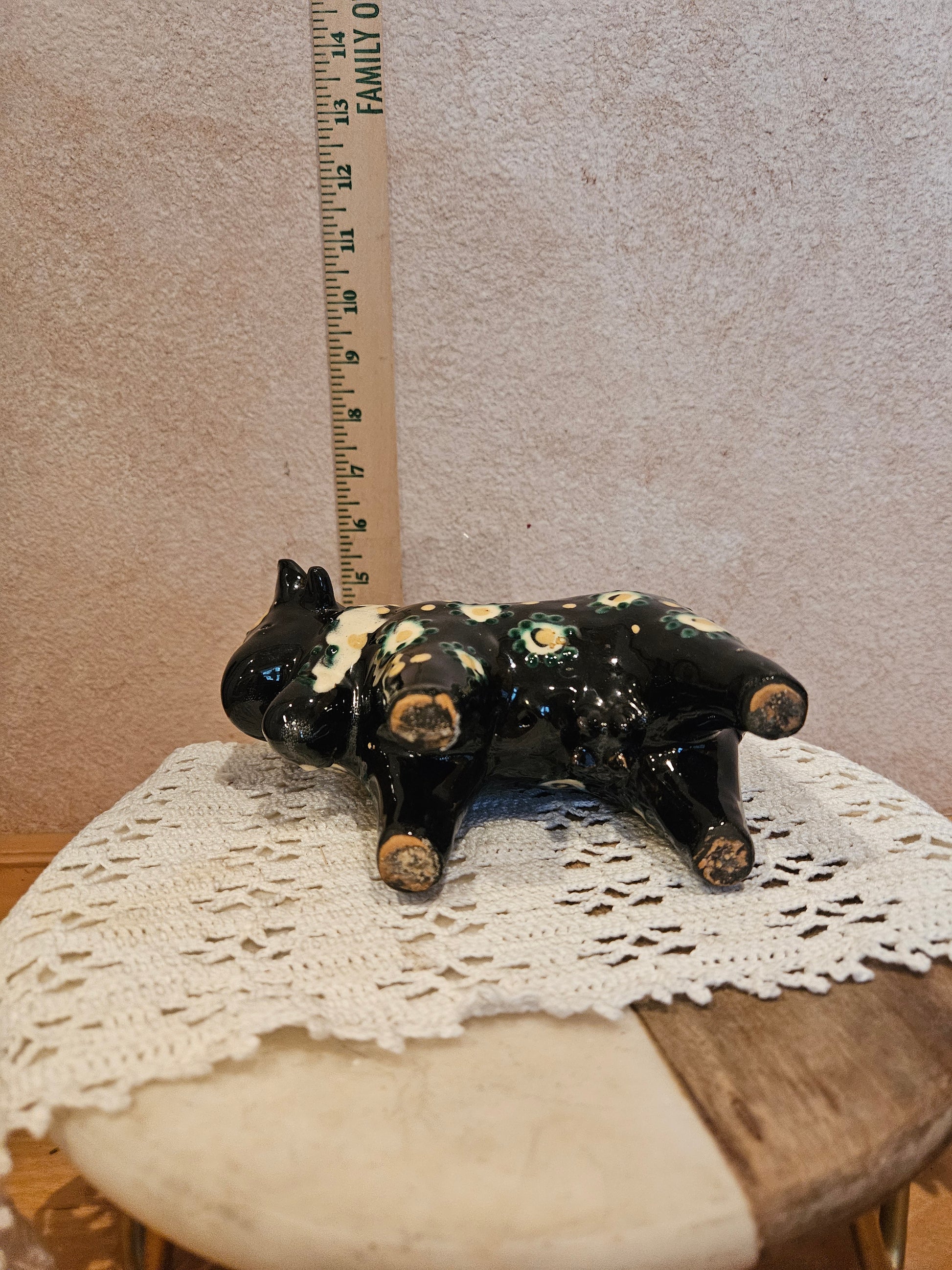 Ceramic Cow Figurine with Floral Pattern