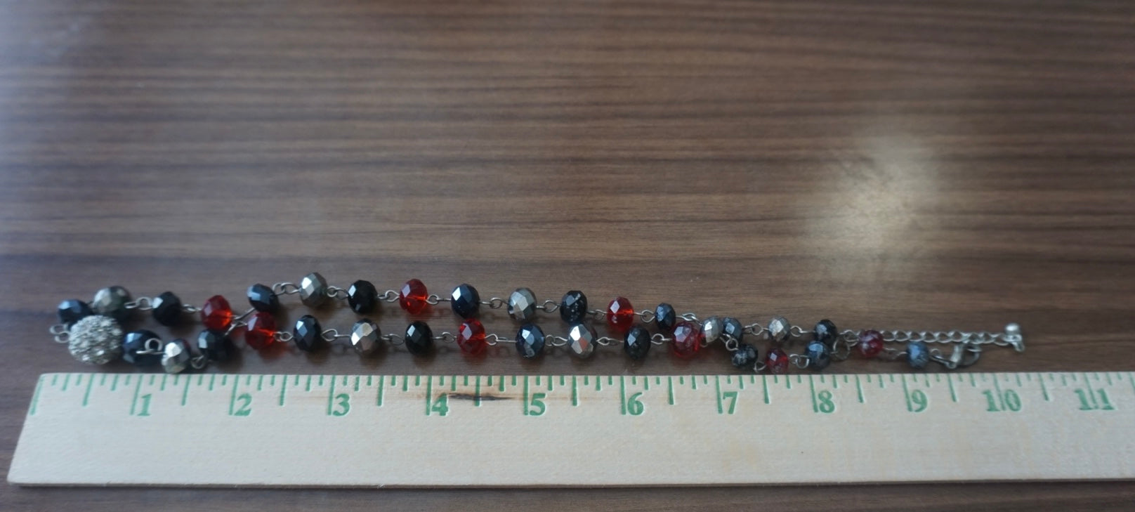 Beaded Necklace with Red, Black, and Silver Accents