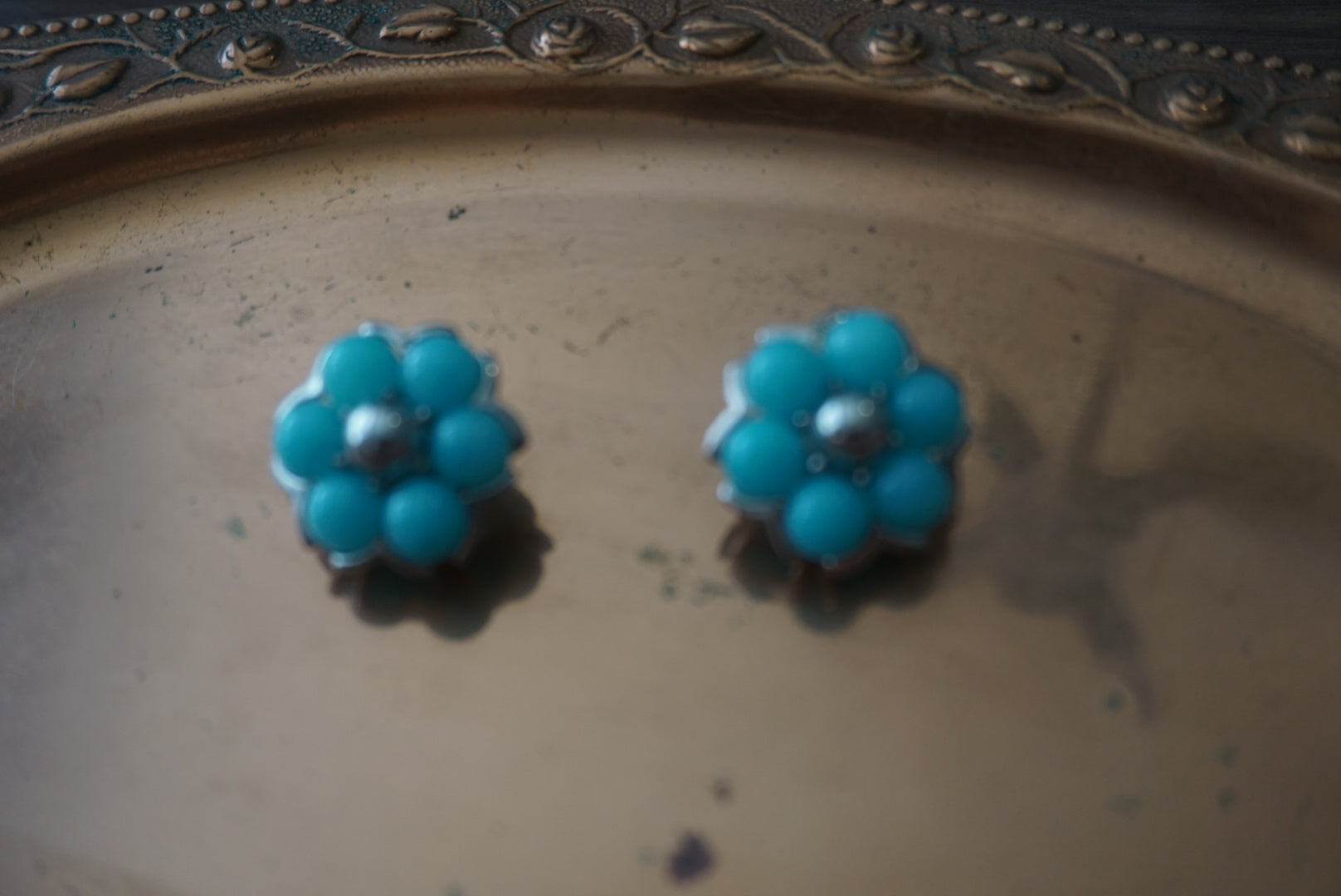 Turquoise Flower Clip-On Earrings