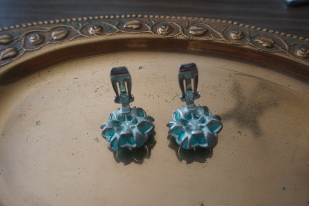 Turquoise Flower Clip-On Earrings
