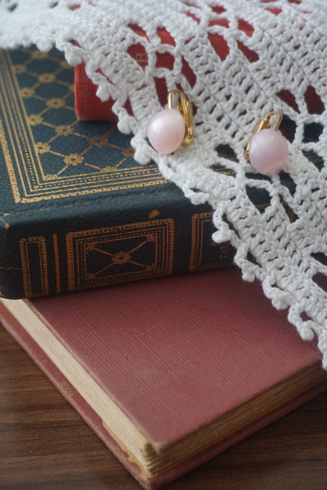 Gold Clip-On Earrings with Pink Stone