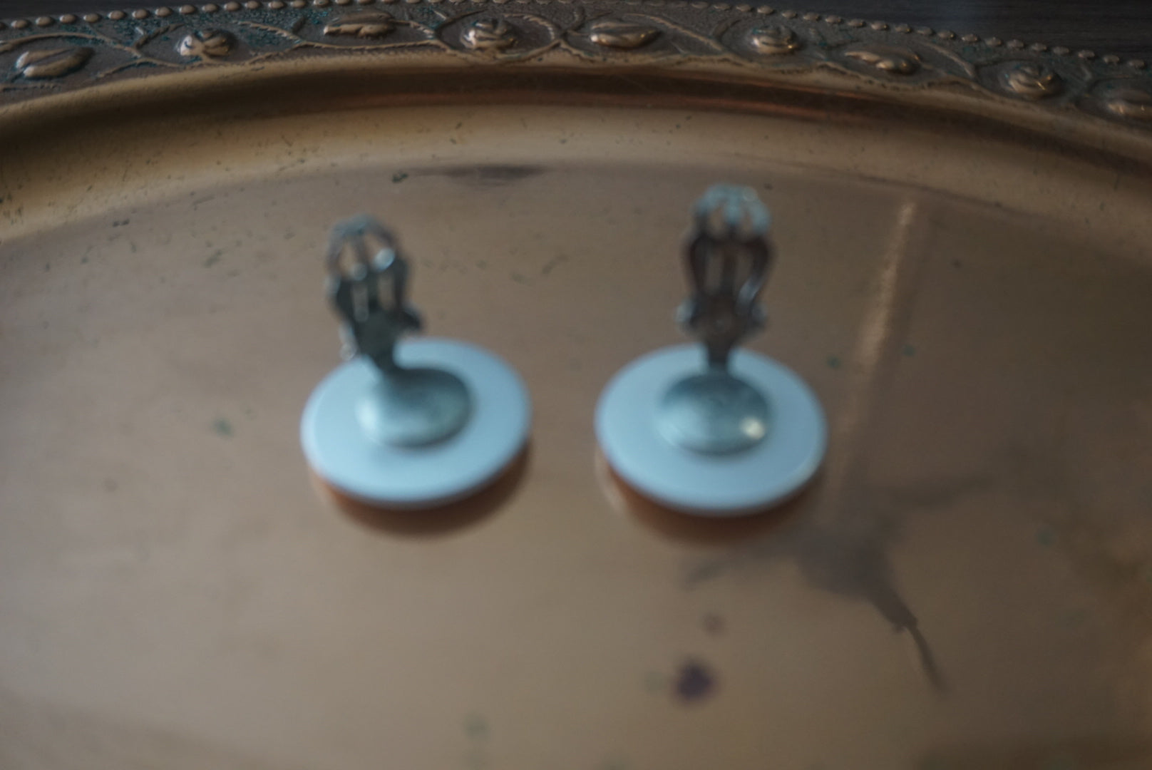 Vintage White Button Earrings