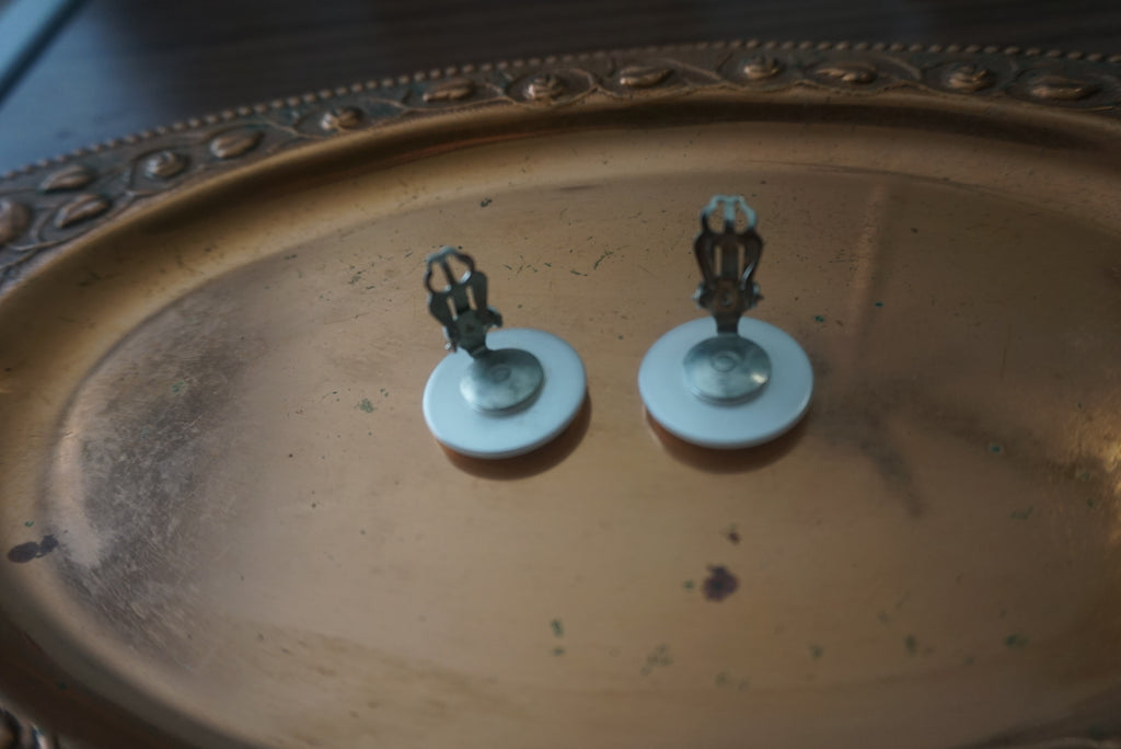 Vintage White Button Earrings
