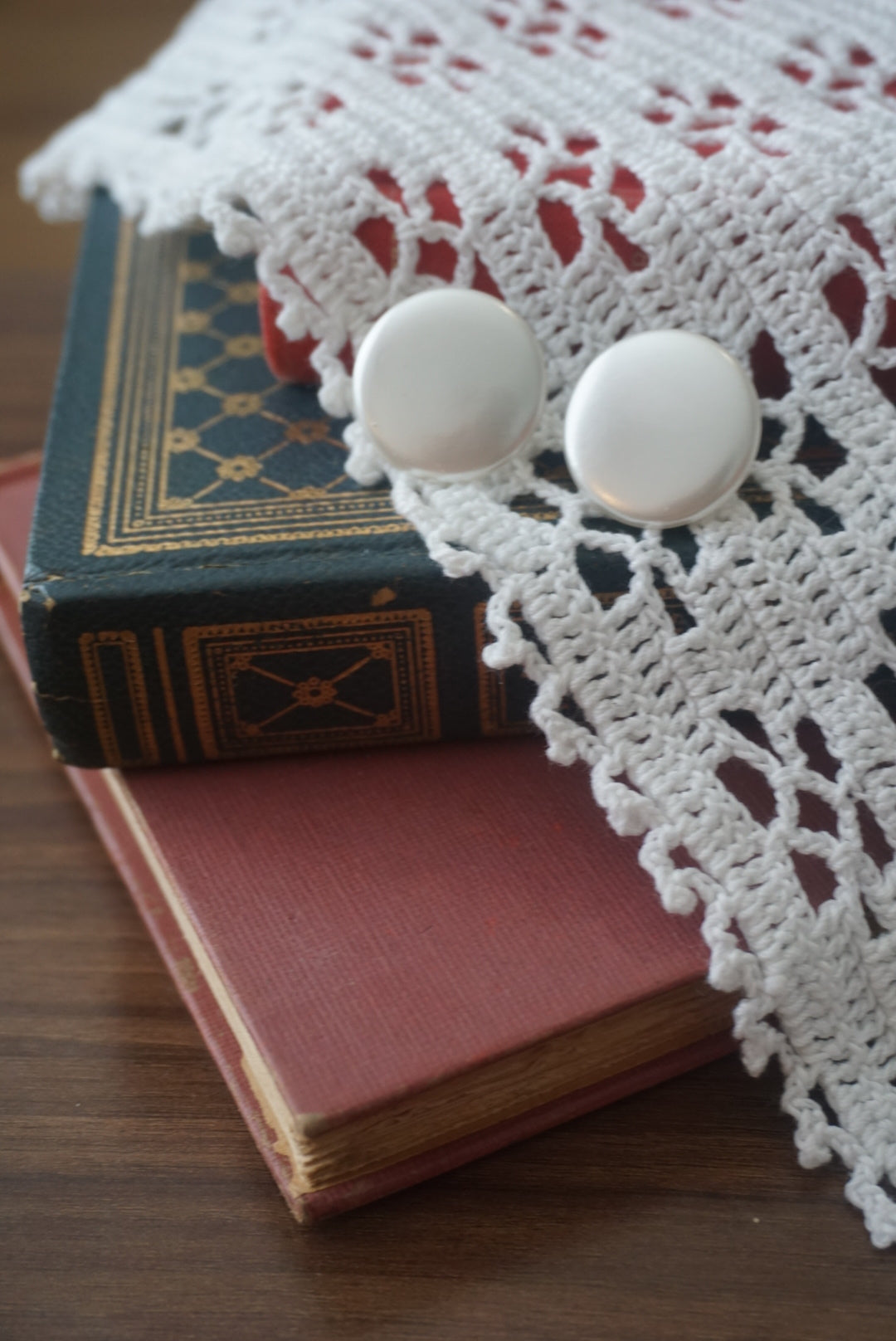 Vintage White Button Earrings