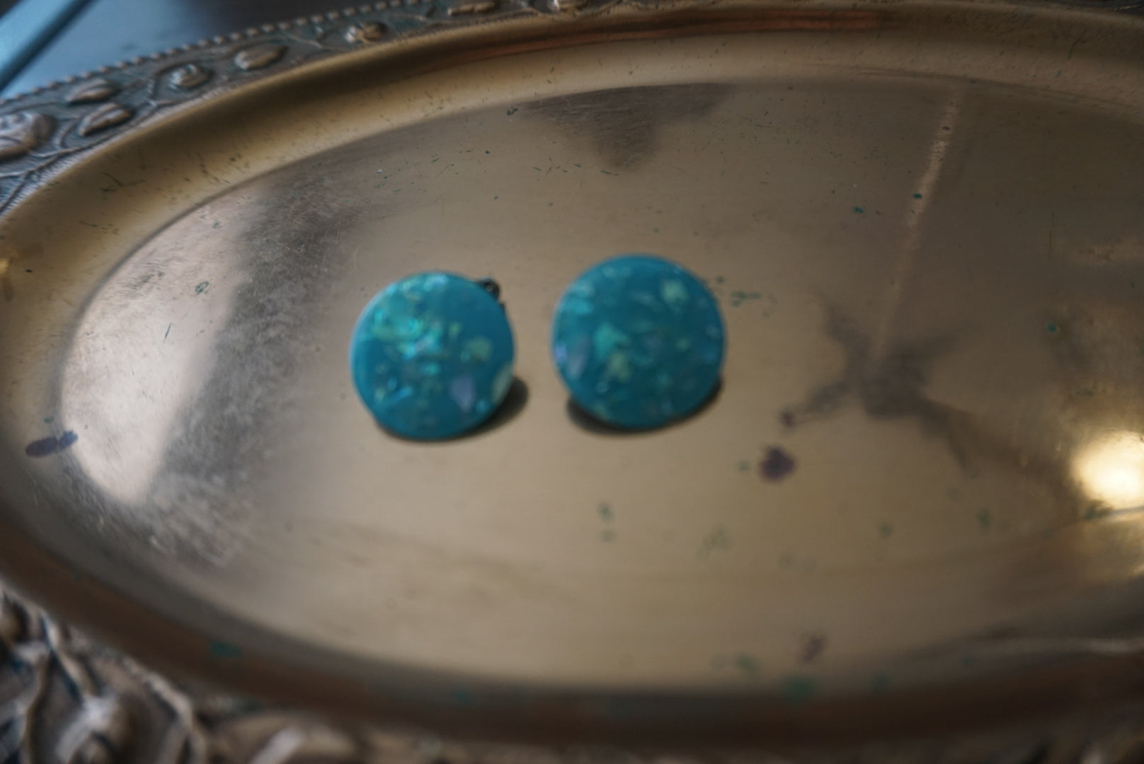 Turquoise Circular Clip Earrings