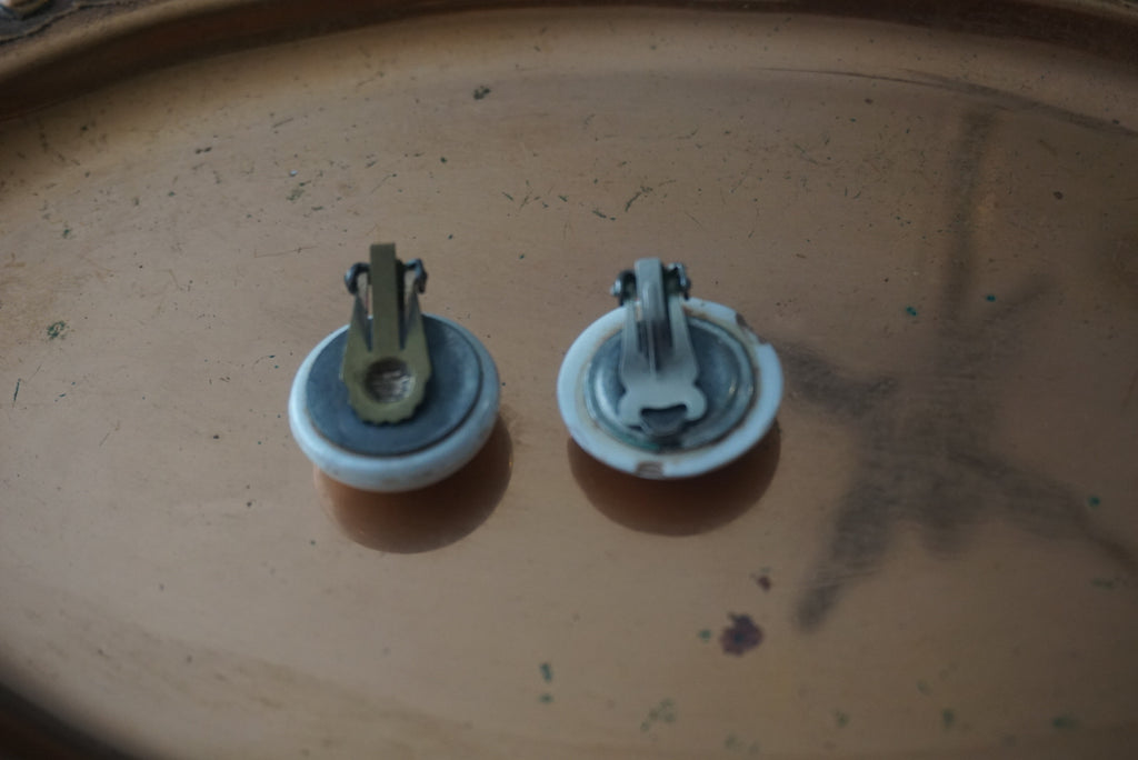 White Porcelain Earrings with Clip on Metal Backing