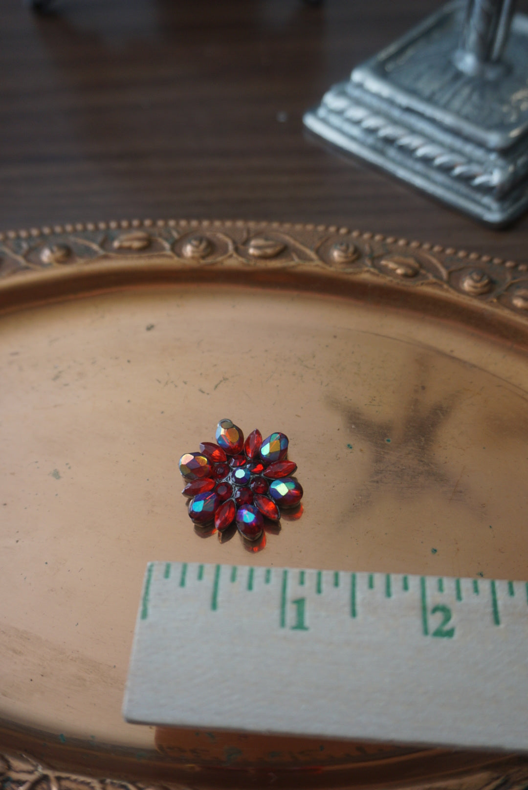 Red Flower Pendant with Rhinestones