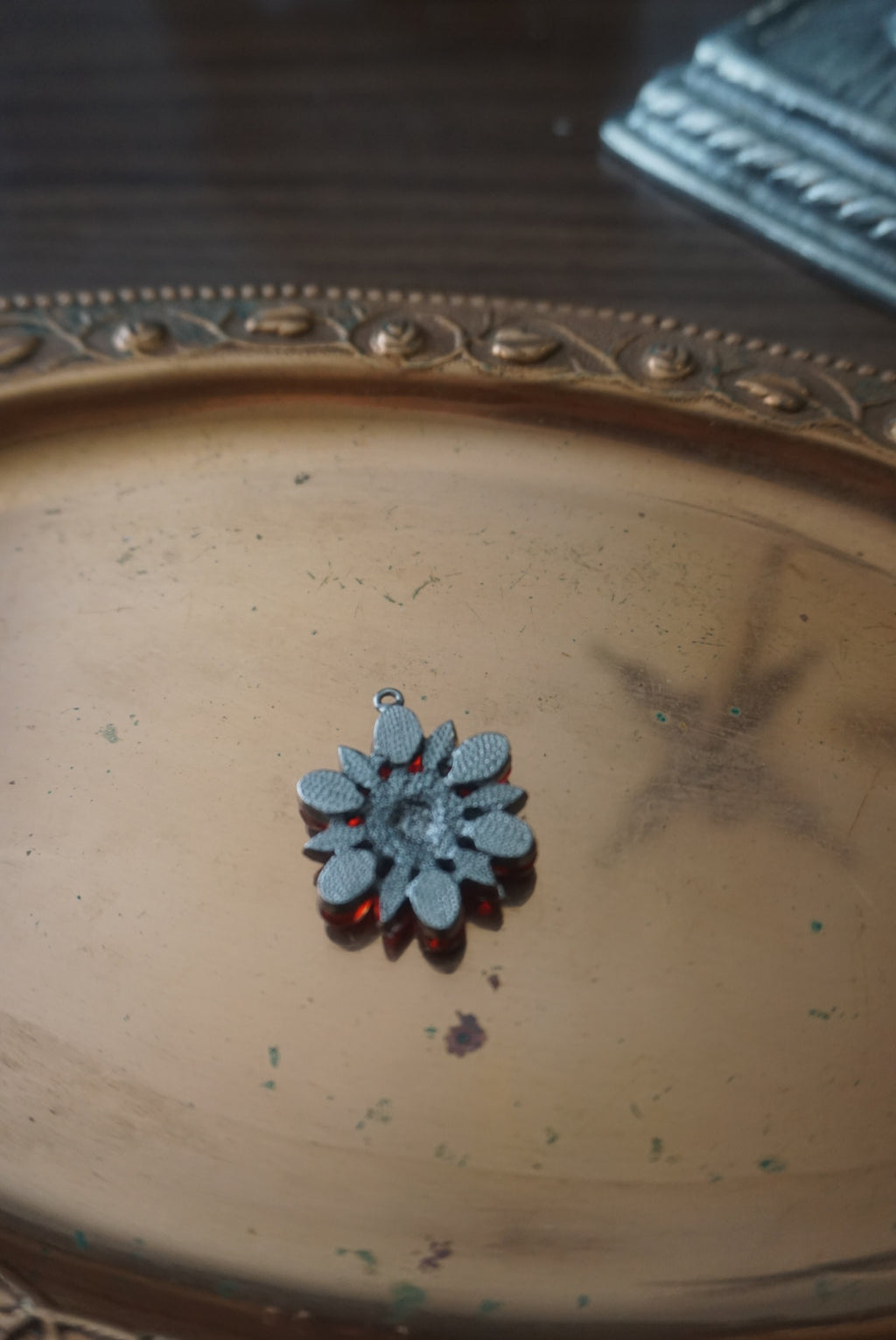 Red Flower Pendant with Rhinestones