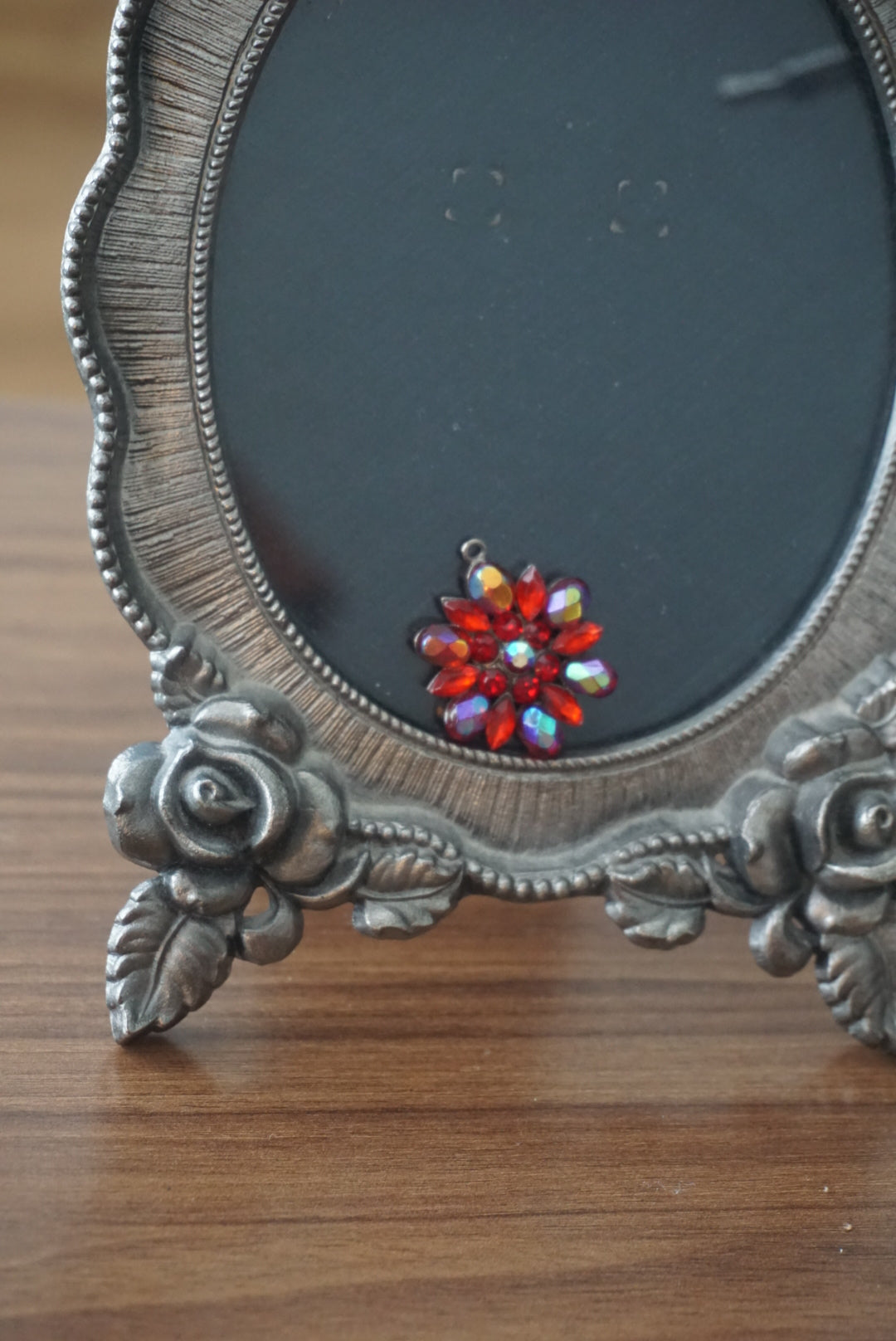 Red Flower Pendant with Rhinestones