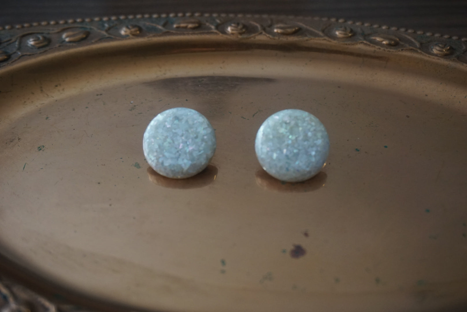 Vintage Clip-On Earrings with Opalescent Finish