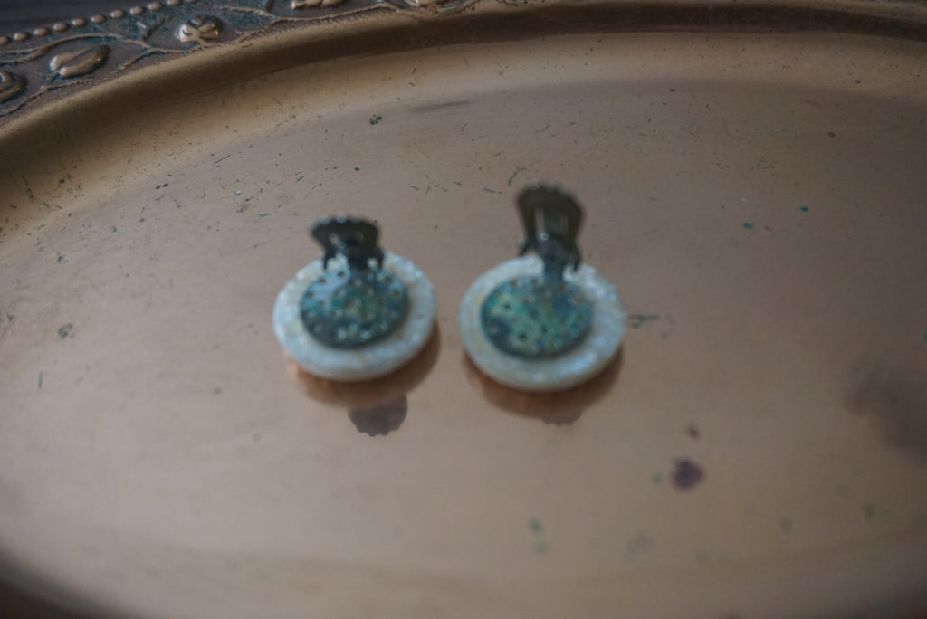 Vintage Clip-On Earrings with Opalescent Finish