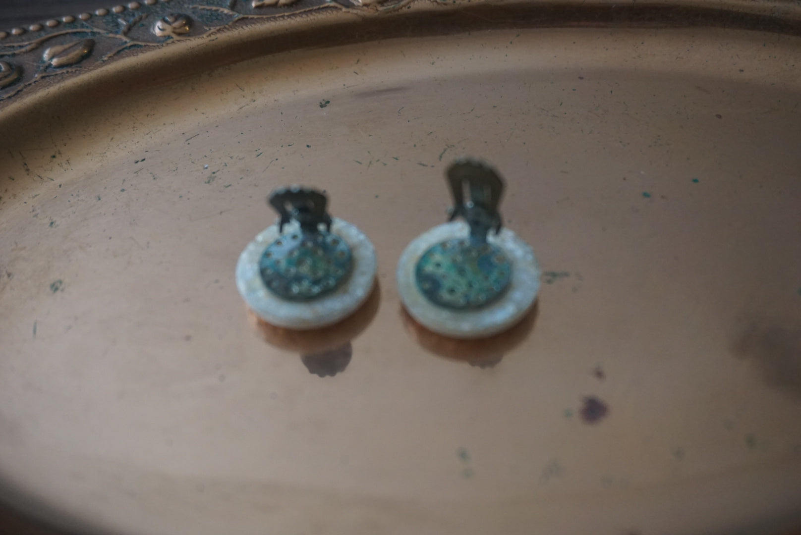Vintage Clip-On Earrings with Opalescent Finish