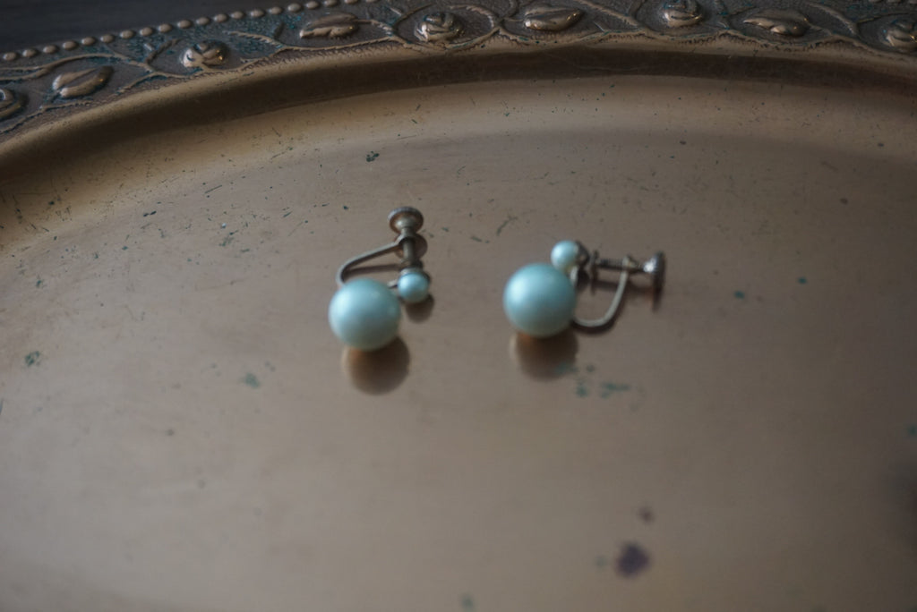 Vintage Aqua Blue Clip-On Earrings