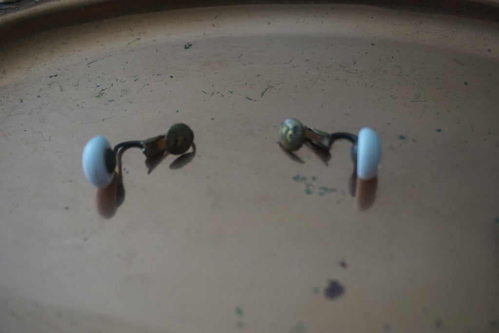 Vintage Clip-On Earrings with White Stone