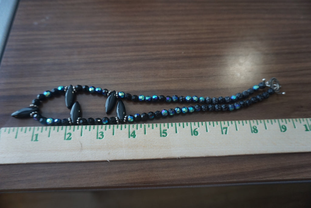 Black Beaded Necklace with Blue Accents