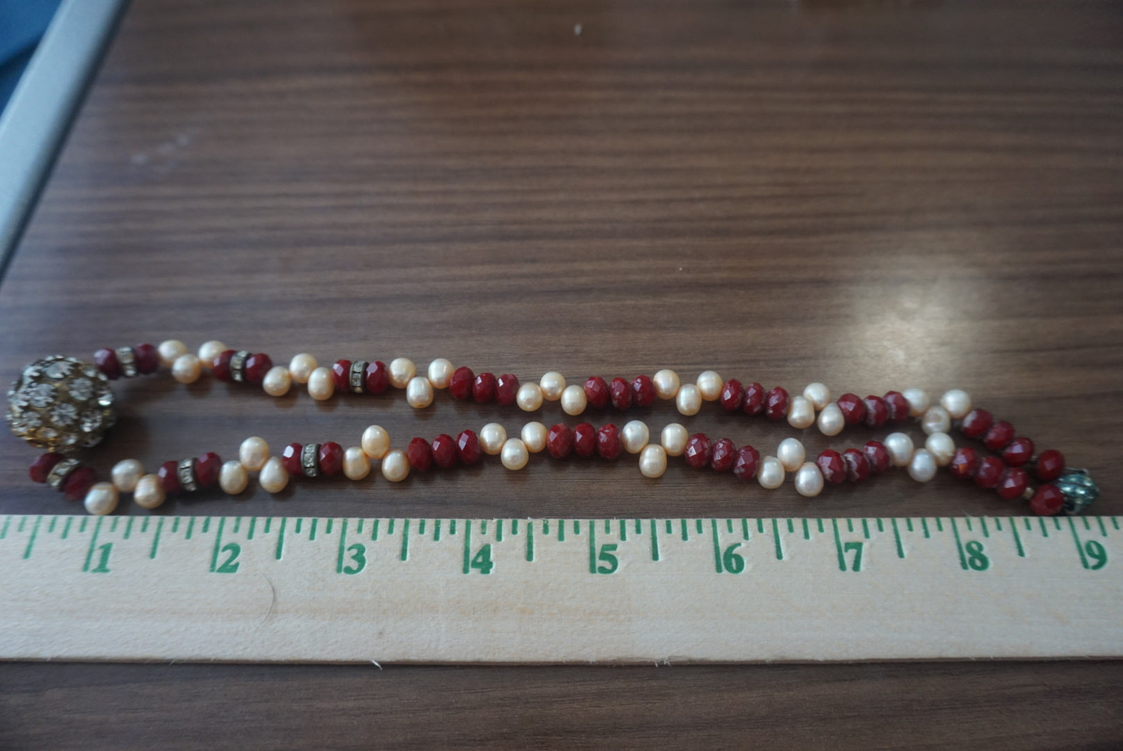Vintage Beaded Necklace with Pearls and Rhinestone
