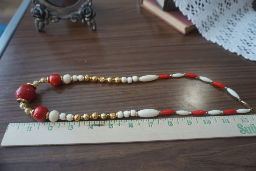 Red and White Beaded Necklace