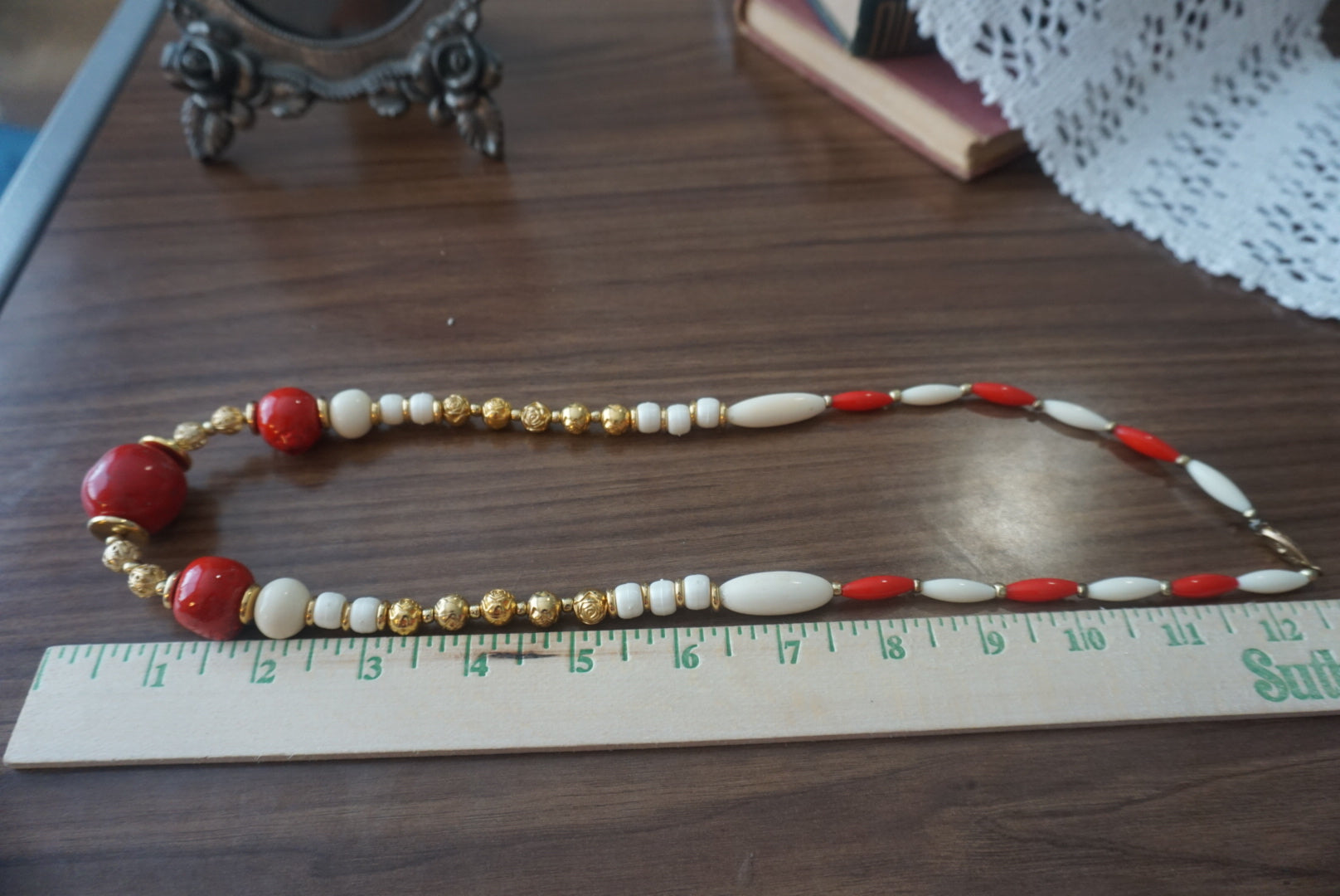 Red and White Beaded Necklace