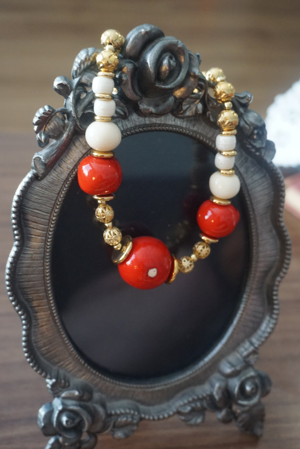 Red and White Beaded Necklace