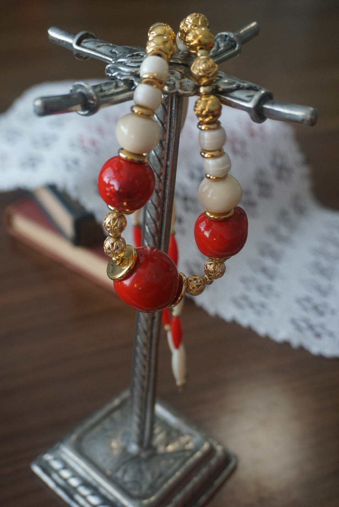 Red and White Beaded Necklace