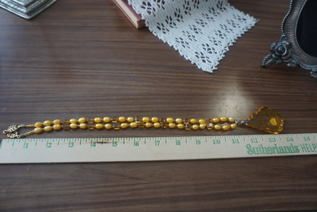 Vintage Yellow Beaded Necklace with Artisan Pendant