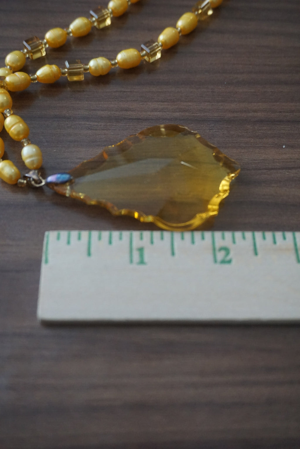 Vintage Yellow Beaded Necklace with Artisan Pendant
