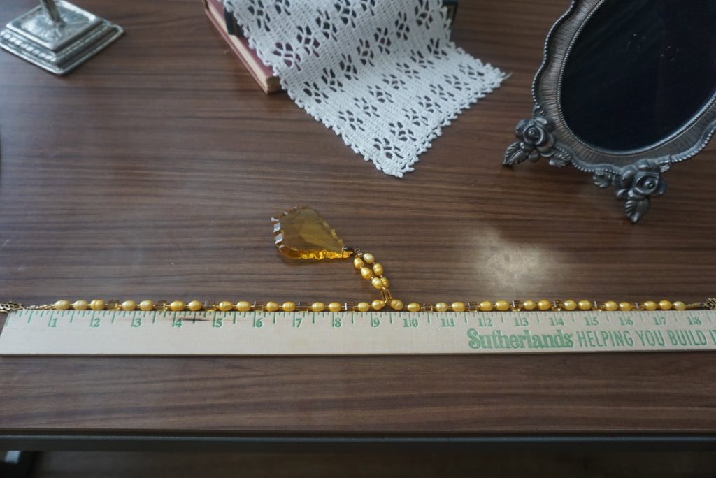 Vintage Yellow Beaded Necklace with Artisan Pendant
