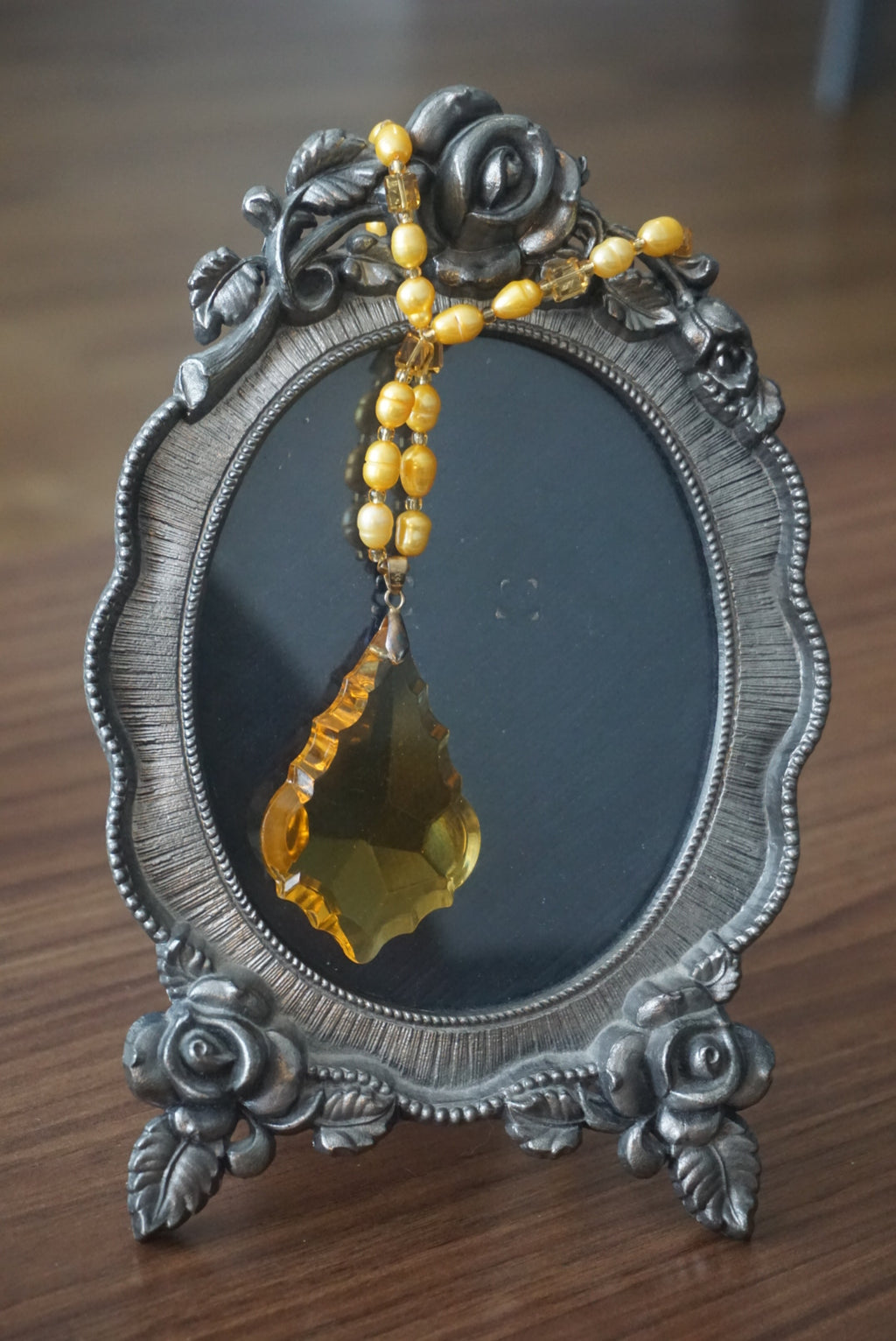 Vintage Yellow Beaded Necklace with Artisan Pendant