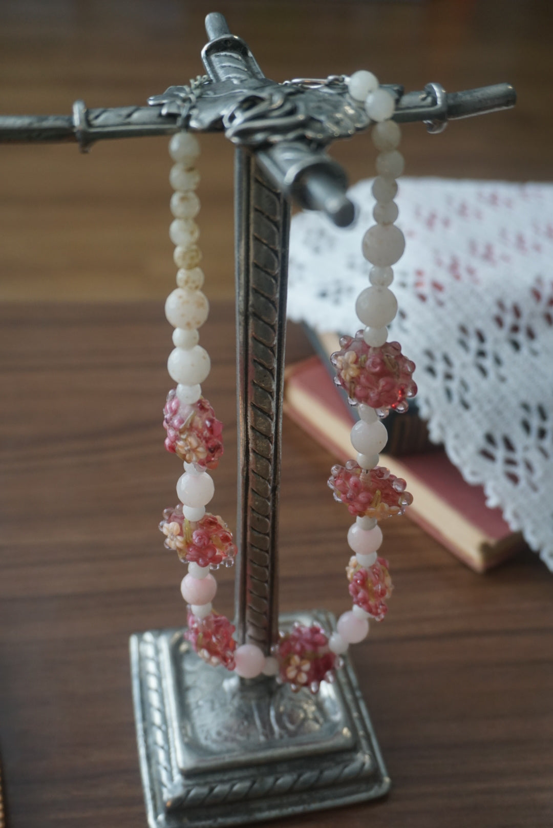 Handcrafted Beaded Necklace with Floral Accents