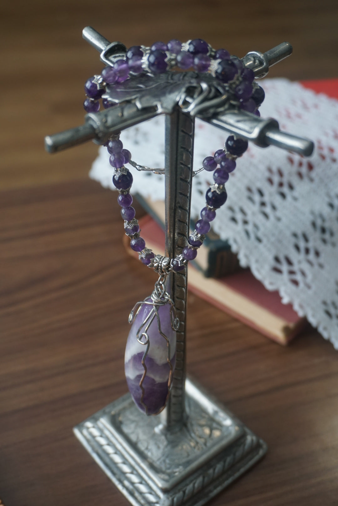 Amethyst and Black Beaded Necklace