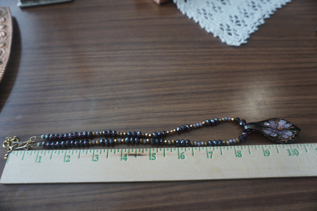 Black Beaded Necklace with Glass Pendant