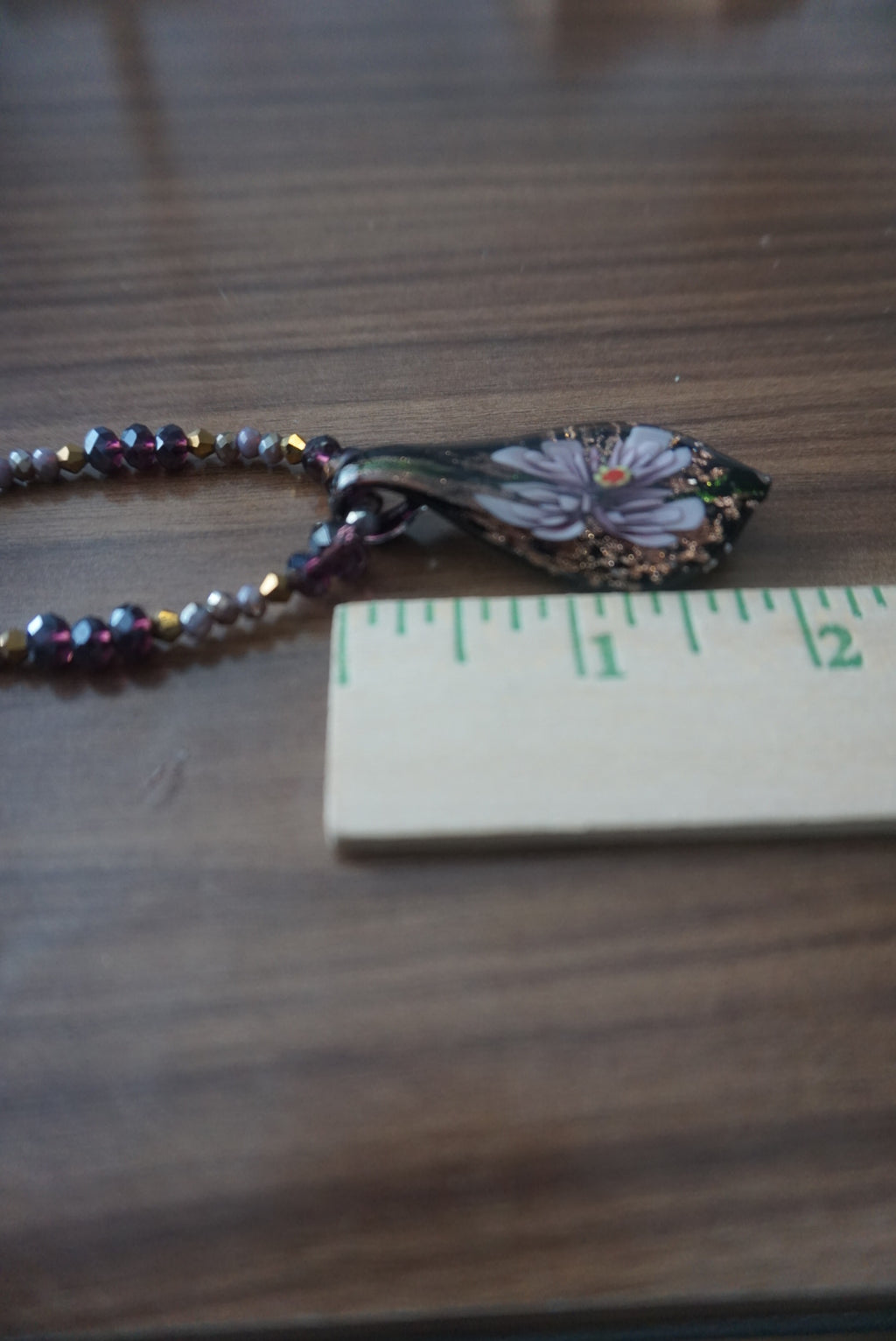 Black Beaded Necklace with Glass Pendant