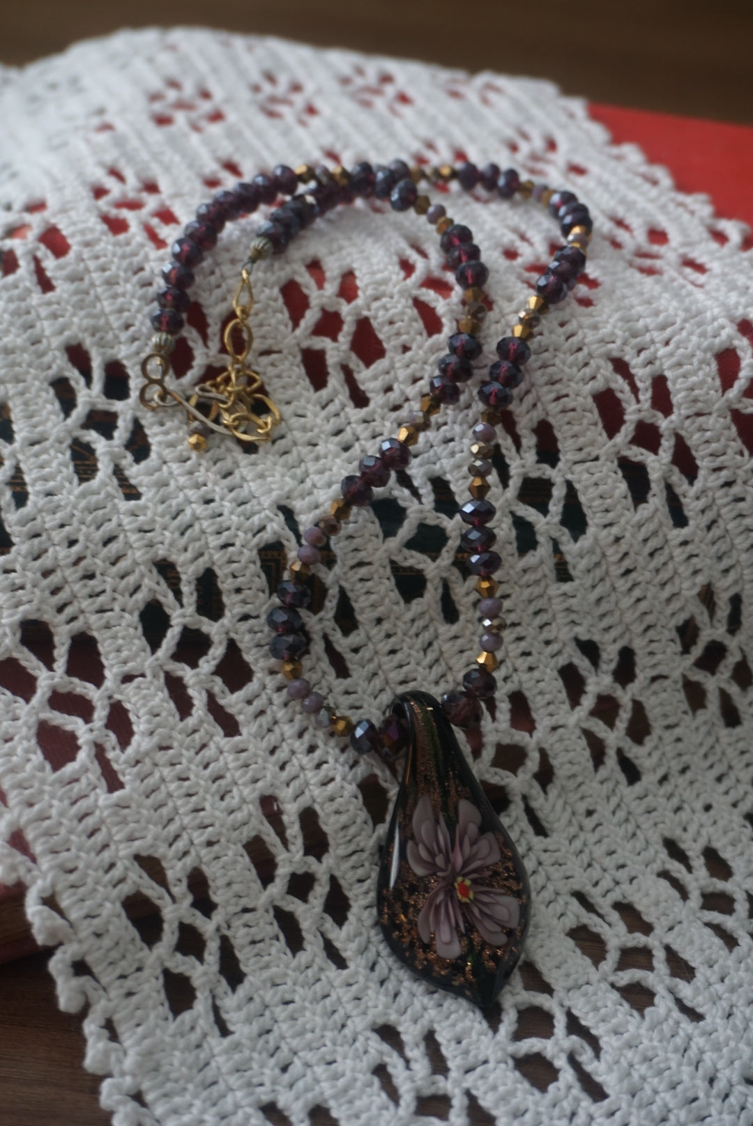 Black Beaded Necklace with Glass Pendant