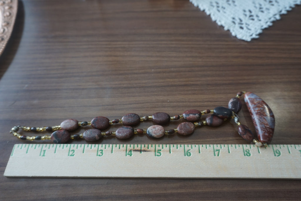 Brown Beaded Necklace with Stone Pendant