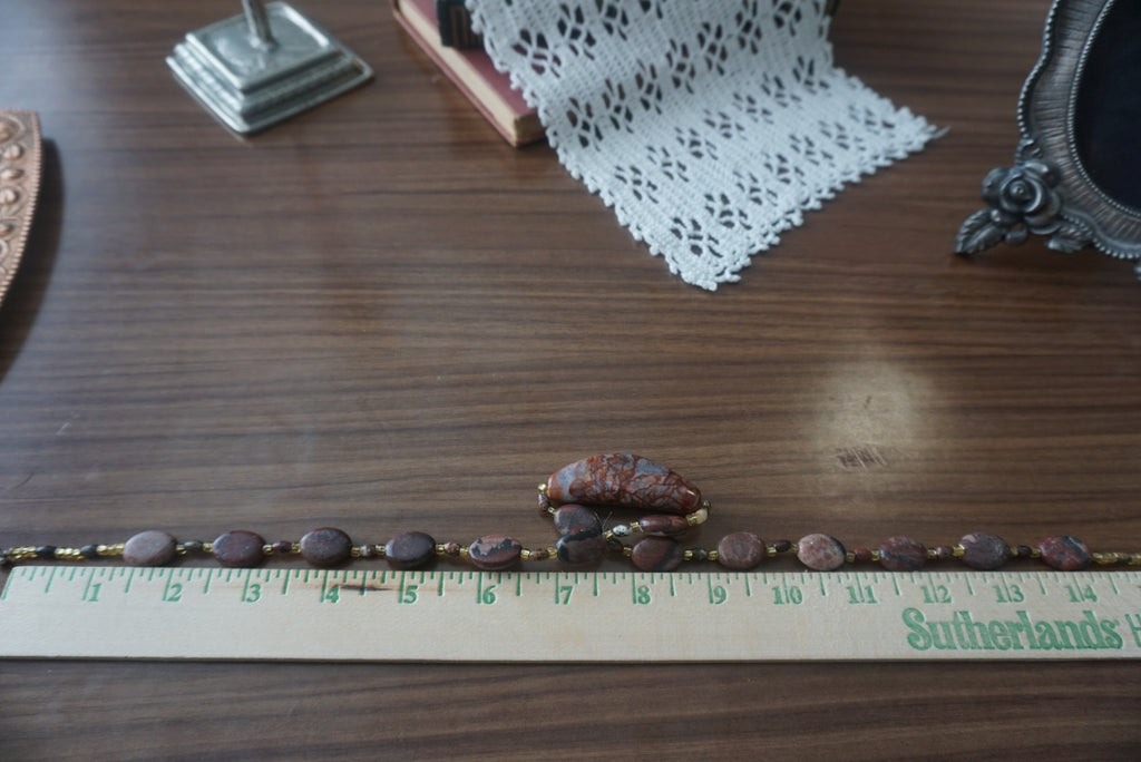 Brown Beaded Necklace with Stone Pendant