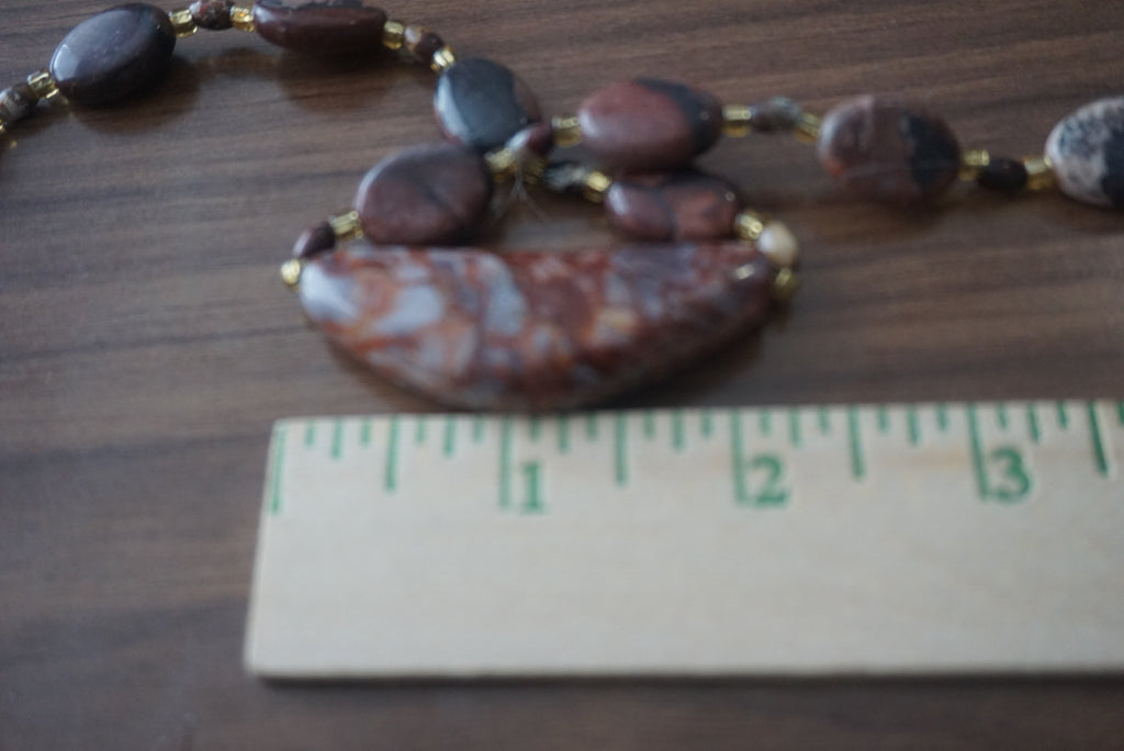Brown Beaded Necklace with Stone Pendant